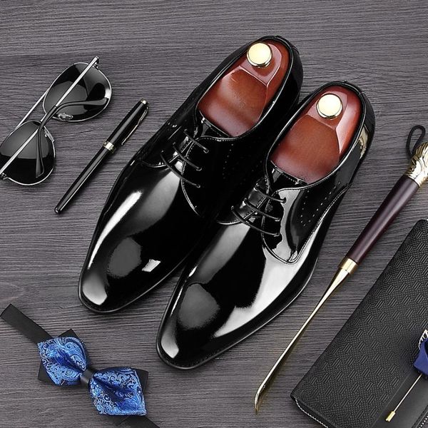 dress shoes fashion italian luxury pointed toe man formal patent leather handmade party oxfords men's derby wedding flats ne84, Black
dress shoes fashion italian luxury pointed toe man formal patent leather handmade party oxfords men's derby wedding flats ne84, Black