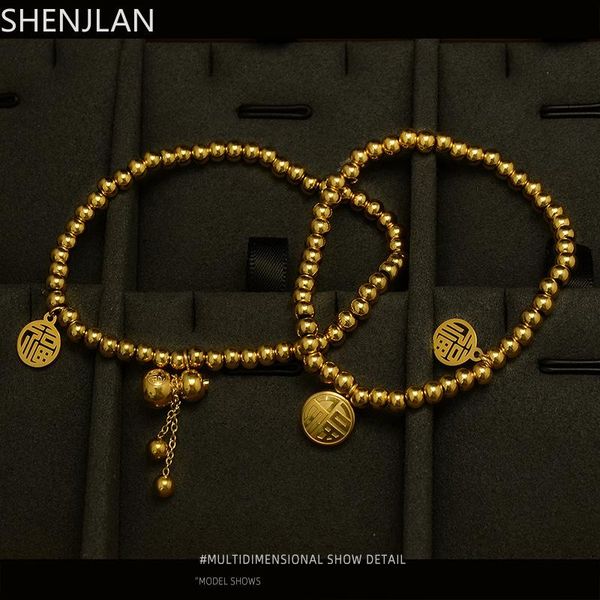 link, chain sell 316l stainless steel 18k gold plated bracelet for women vintage chinese ethnic trendy jewelry, Black
link, chain sell 316l stainless steel 18k gold plated bracelet for women vintage chinese ethnic trendy jewelry, Black