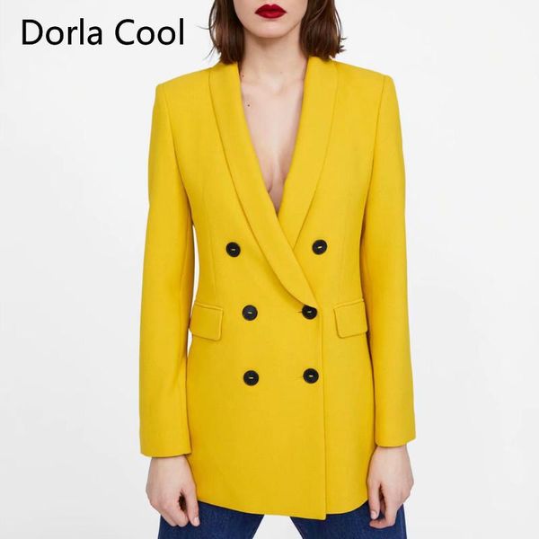high street women yellow color blazers spring autumn loose long coat lady's england style double breasted outerwear jackets 2021 women&, White;black
high street women yellow color blazers spring autumn loose long coat lady's england style double breasted outerwear jackets 2021 women&, White;black