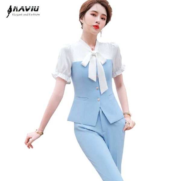 fashion suits women summer short sleeve high end temperament bow slim blazer and pants office ladies formal work wear women's two piece, White
fashion suits women summer short sleeve high end temperament bow slim blazer and pants office ladies formal work wear women's two piece, White