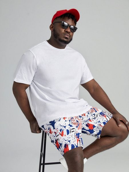 extended sizes men solid tee & allover print shorts f9xt#, Gray