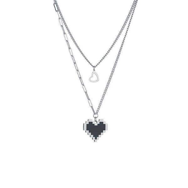 chains mosaic heart-shaped titanium steel double-layer necklace men's and women's personality hip hop net red wind pendant, Silver
chains mosaic heart-shaped titanium steel double-layer necklace men's and women's personality hip hop net red wind pendant, Silver