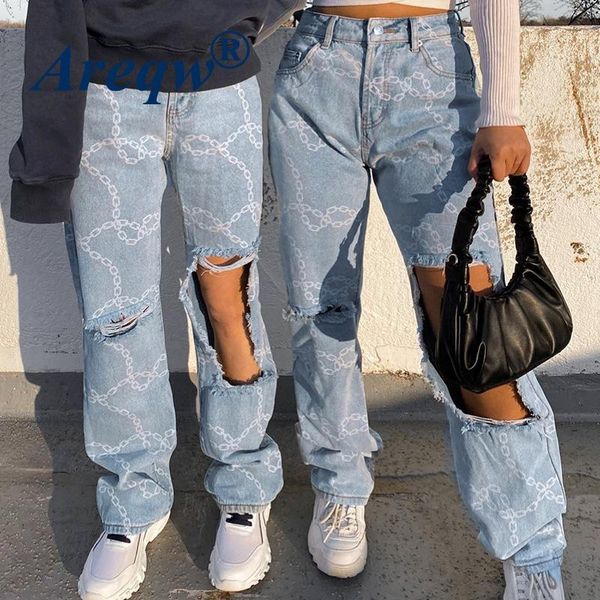 ripped jeans women 2021 women's trousers personalized chain printing drape high waist straight, Blue
ripped jeans women 2021 women's trousers personalized chain printing drape high waist straight, Blue