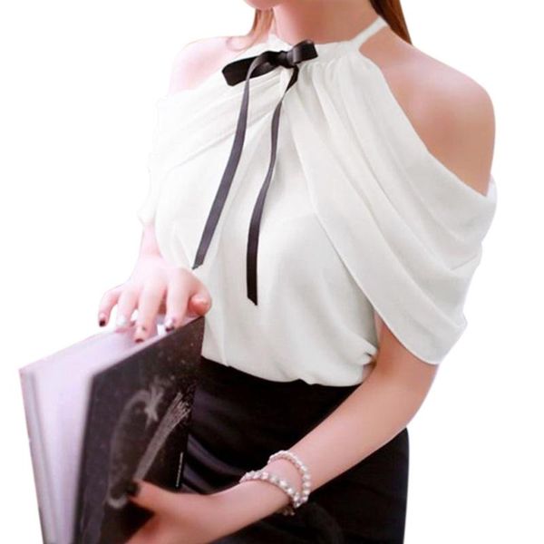 women's blouses & shirts xxxl summer women chiffon blouse off the shoulder halter shirt o-neck bow ruched casual camisas femininas 202, White
women's blouses & shirts xxxl summer women chiffon blouse off the shoulder halter shirt o-neck bow ruched casual camisas femininas 202, White