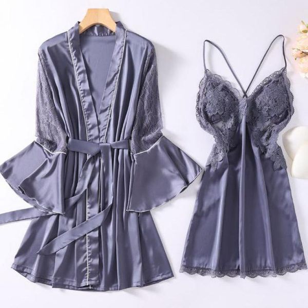 women's sleepwear gray hollow out nighty&robe set flared sleeve 2pcs women satin kimono gown summer femme sleep suit, Black;red
women's sleepwear gray hollow out nighty&robe set flared sleeve 2pcs women satin kimono gown summer femme sleep suit, Black;red
