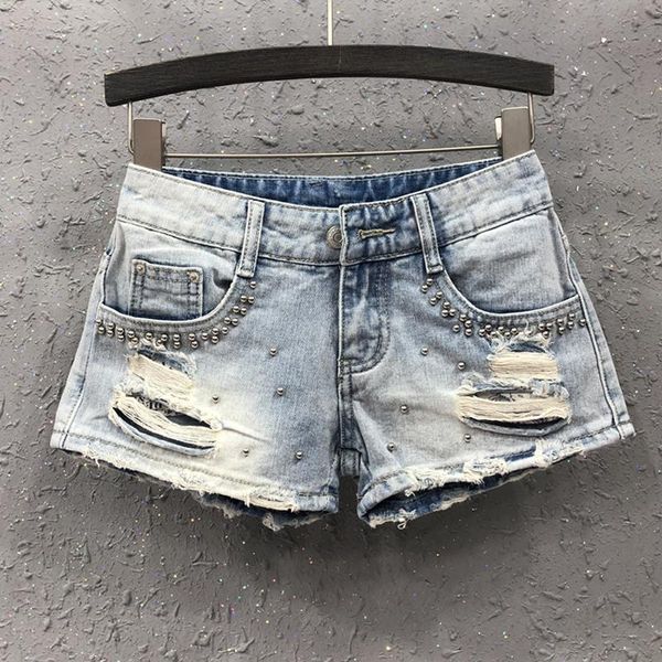 women's shorts summer casual womens female ripped hole rivets tassel low waisted blue denim , woman washed beading jeans, White;black
women's shorts summer casual womens female ripped hole rivets tassel low waisted blue denim , woman washed beading jeans, White;black