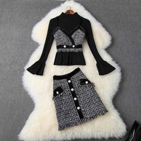 two piece dress european and american women's clothing winter style long sleeve knitted sweater tweed sling tassels skirt fashion suits, White
two piece dress european and american women's clothing winter style long sleeve knitted sweater tweed sling tassels skirt fashion suits, White