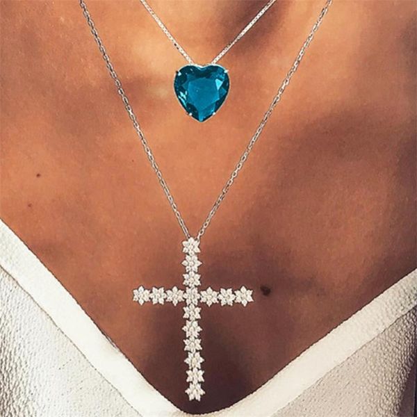 pendant necklaces 2 pcs/set women fashionshining crystal cross heart multilayer necklace ladies engagement couple jewelry, Silver
pendant necklaces 2 pcs/set women fashionshining crystal cross heart multilayer necklace ladies engagement couple jewelry, Silver