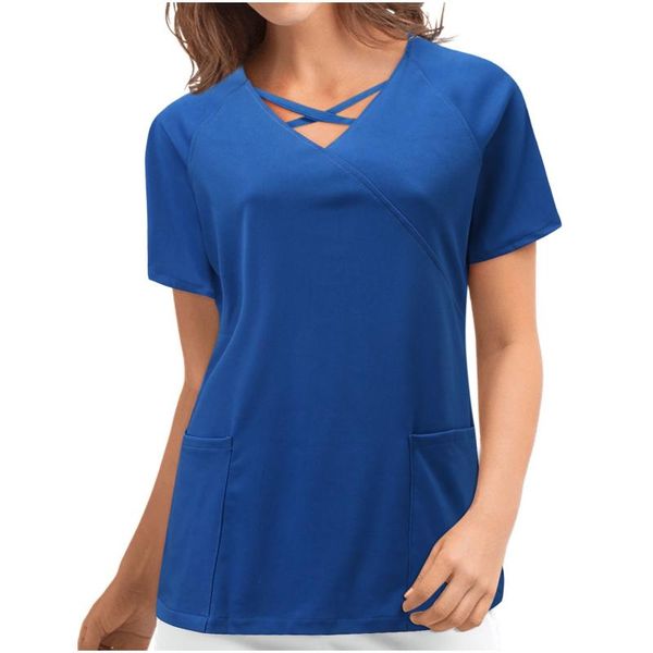 women's t-shirt nursing working uniform t-shirts women summer solid color short sleeve v-neck, White
women's t-shirt nursing working uniform t-shirts women summer solid color short sleeve v-neck, White
