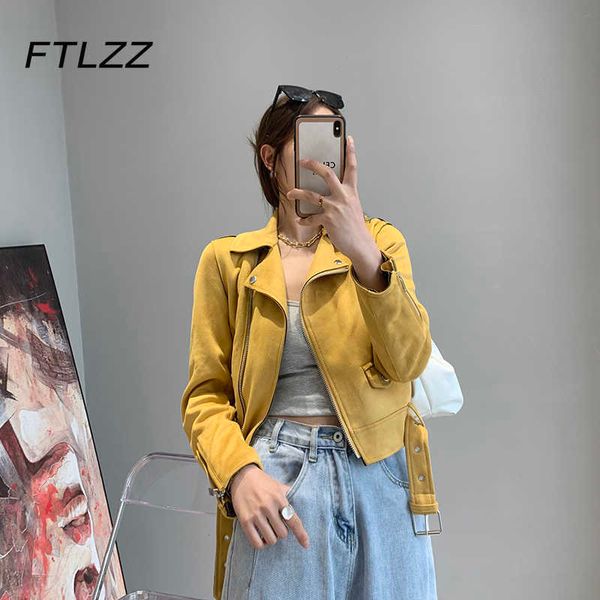 women suede leather jacket fashion spring auutmn slim with blet biker motorcycle coat ladies black short outwear 210602
women suede leather jacket fashion spring auutmn slim with blet biker motorcycle coat ladies black short outwear 210602