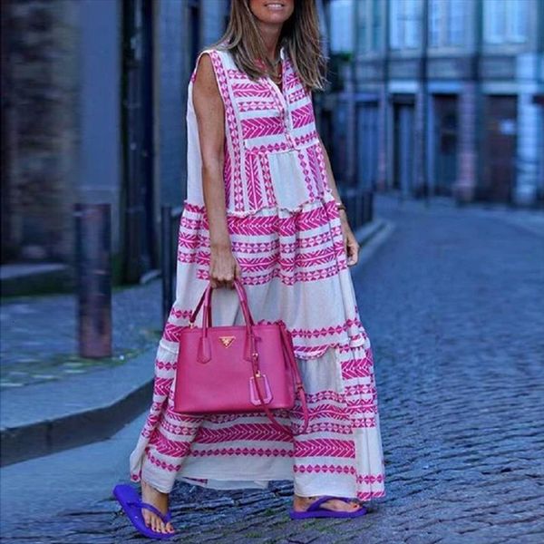 casual summer printed long women dress sleeveless v neck boho maxi female bohemion holiday, Black;gray
casual summer printed long women dress sleeveless v neck boho maxi female bohemion holiday, Black;gray