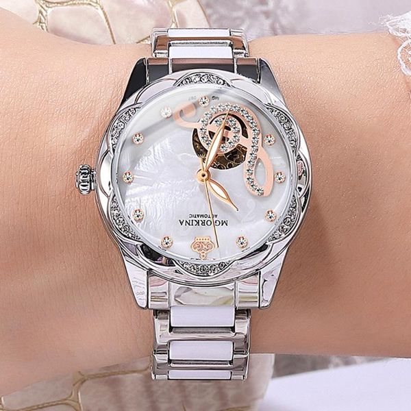 women's watches 2021diamond luxury design ceramic stainless steel strap montre femme automatic mechanical relojes para mujer wristwatch, Slivery;brown
women's watches 2021diamond luxury design ceramic stainless steel strap montre femme automatic mechanical relojes para mujer wristwatch, Slivery;brown
