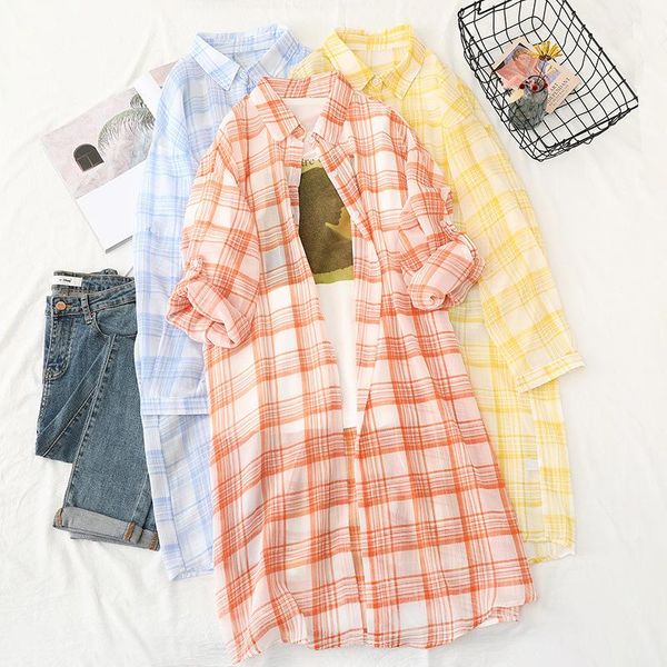 women's blouses & shirts street fashion long shirt 2021summer women thin coat plaid long-sleeved casual sun protection breathable, White
women's blouses & shirts street fashion long shirt 2021summer women thin coat plaid long-sleeved casual sun protection breathable, White