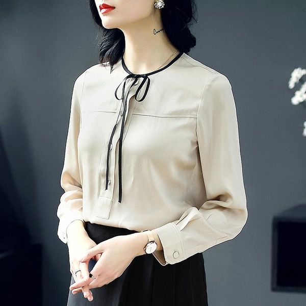 women's blouses & shirts fashion 100% silk long sleeve blouse office work women spring summer camisa feminina yq154, White
women's blouses & shirts fashion 100% silk long sleeve blouse office work women spring summer camisa feminina yq154, White