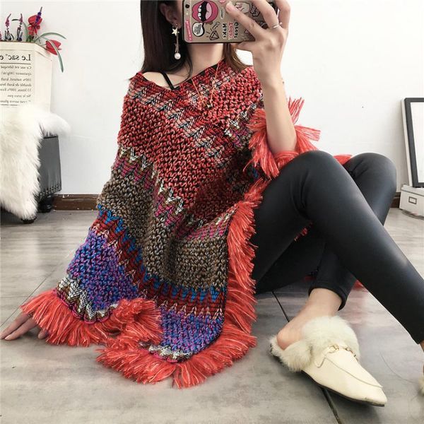 women's leather & faux swyivy pullover women knitting poncho capes autumn female fashion bohemian cloak tassel winter clothing r3p1, Black
women's leather & faux swyivy pullover women knitting poncho capes autumn female fashion bohemian cloak tassel winter clothing r3p1, Black