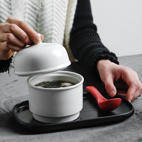 dishes & plates ceramic tableware matte white stew cup with bottom plate soup lid bird's nest
dishes & plates ceramic tableware matte white stew cup with bottom plate soup lid bird's nest