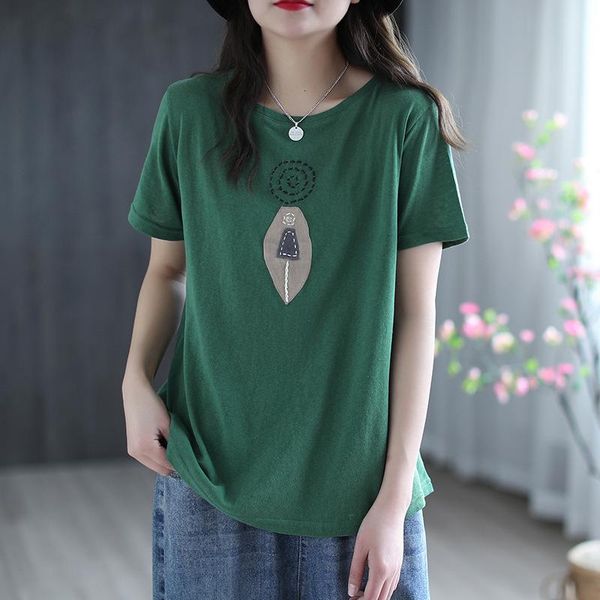 women's t-shirt 2021 summer retro women loose casual pullovers o-neck short sleeve patchwork embroidery all-match, White
women's t-shirt 2021 summer retro women loose casual pullovers o-neck short sleeve patchwork embroidery all-match, White