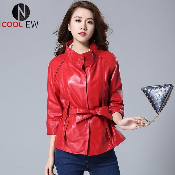 women's leather & faux autumn fashion red genuine jacket sheepskin lamb coat with sashes belt stand collar real jackets women, Black
women's leather & faux autumn fashion red genuine jacket sheepskin lamb coat with sashes belt stand collar real jackets women, Black