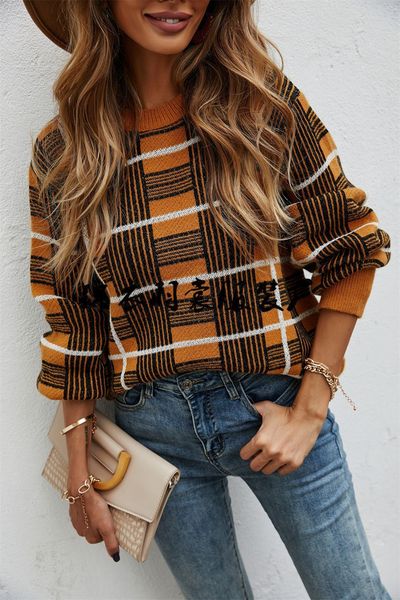 2021 autumn winter new women's plaid pullover sweater knitwear, White
2021 autumn winter new women's plaid pullover sweater knitwear, White