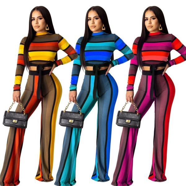 women loose short costume suits fashion striped long sleeves cropped wear flared pants 2pcs clothing sets spring women's tracksuits, Gray
women loose short costume suits fashion striped long sleeves cropped wear flared pants 2pcs clothing sets spring women's tracksuits, Gray