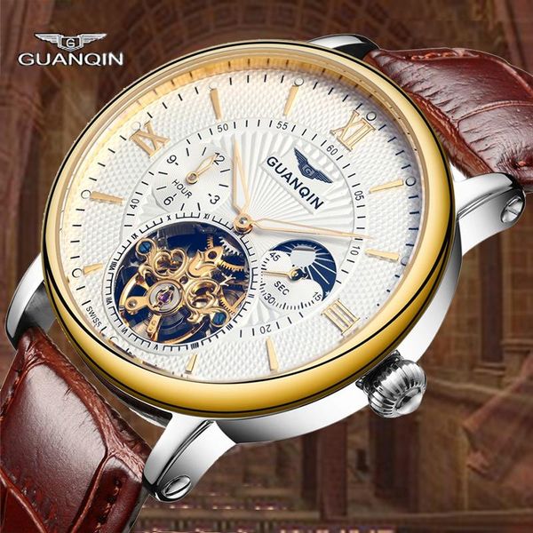 wristwatches guanqin men's watch mechanical tourbillon skeleton fashion military brand automatic leather strap waterproof moon phase, Slivery;brown
wristwatches guanqin men's watch mechanical tourbillon skeleton fashion military brand automatic leather strap waterproof moon phase, Slivery;brown