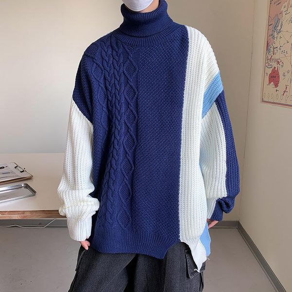 men's sweaters jacquard color matching turtleneck pullover sweater autumn and winter tide brand loose japanese retro ins youth, White;black
men's sweaters jacquard color matching turtleneck pullover sweater autumn and winter tide brand loose japanese retro ins youth, White;black