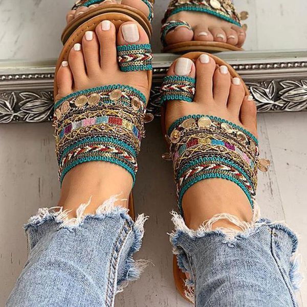 sandals women ethnic boho style toe ring, Black