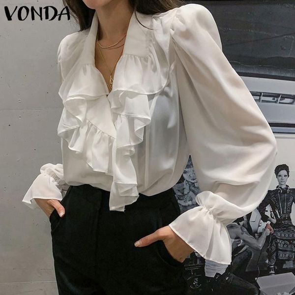 women's blouses & shirts vonda women blouse casual long sleeve pleated lapel button up ruffled bohemian blusas femininas, White
women's blouses & shirts vonda women blouse casual long sleeve pleated lapel button up ruffled bohemian blusas femininas, White