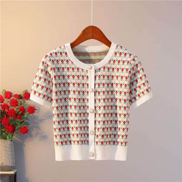 women's t-shirt summer women knitted short sleeve floral slim thin tees female o neck vintage all-match t shirts, White
women's t-shirt summer women knitted short sleeve floral slim thin tees female o neck vintage all-match t shirts, White