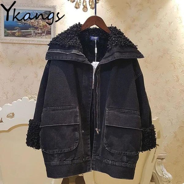 women's jackets streetwear winter denim oversized loose jacket women black lamb wool warm thicken jean coat pocket cargo outerwear fema, Black;brown
women's jackets streetwear winter denim oversized loose jacket women black lamb wool warm thicken jean coat pocket cargo outerwear fema, Black;brown