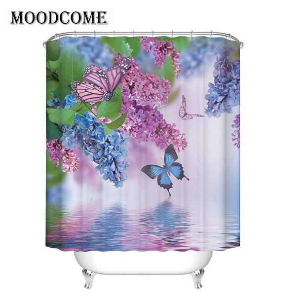 shower curtains butterfly purple curtain flowers bathroom 3d flower garden bath