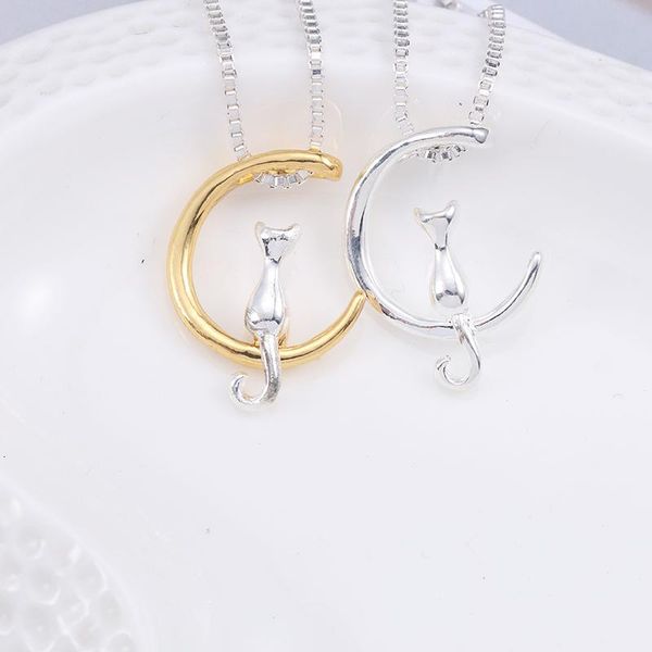pendant necklaces minimalist moon cat necklace for women girls kitten sitting on the clavicle charm female jewelry gifts, Silver
pendant necklaces minimalist moon cat necklace for women girls kitten sitting on the clavicle charm female jewelry gifts, Silver