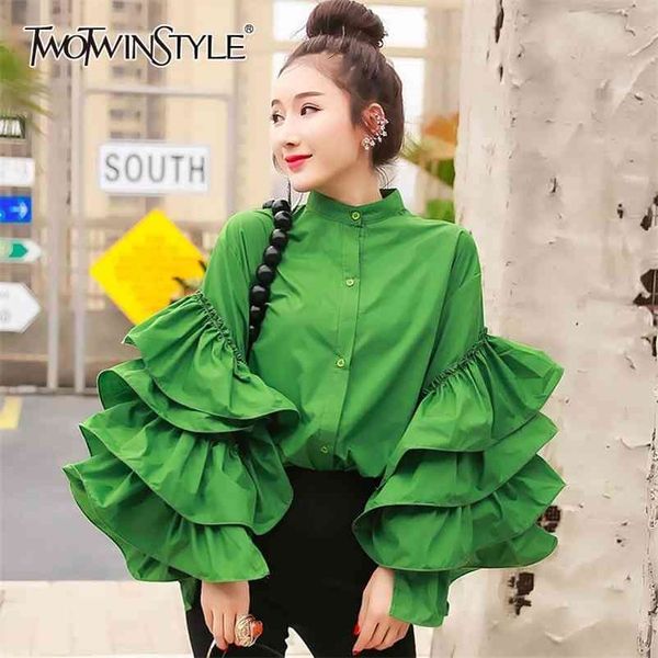twotwinstyle casual patchwork ruffles women shirt stand collar lantern long sleeve loose blouse for female clothing spring 210323, White
twotwinstyle casual patchwork ruffles women shirt stand collar lantern long sleeve loose blouse for female clothing spring 210323, White