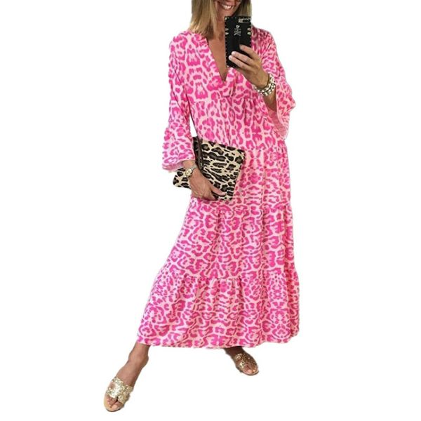 2021 summer new european and american women's fashion temperament v-neck pink leopard print long dress, Black;gray
2021 summer new european and american women's fashion temperament v-neck pink leopard print long dress, Black;gray