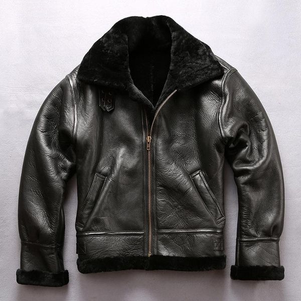 men genuine wool liner sheepskin jacket casual shearling b3 bomber pilot jackets winter russia coats men's leather & faux, Black
men genuine wool liner sheepskin jacket casual shearling b3 bomber pilot jackets winter russia coats men's leather & faux, Black
