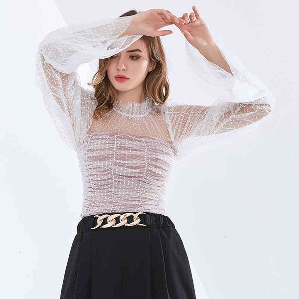 t shirt dot perspective ruched for women stand collar long sleeve slim t shirts female fashion clothing 2021, White
t shirt dot perspective ruched for women stand collar long sleeve slim t shirts female fashion clothing 2021, White