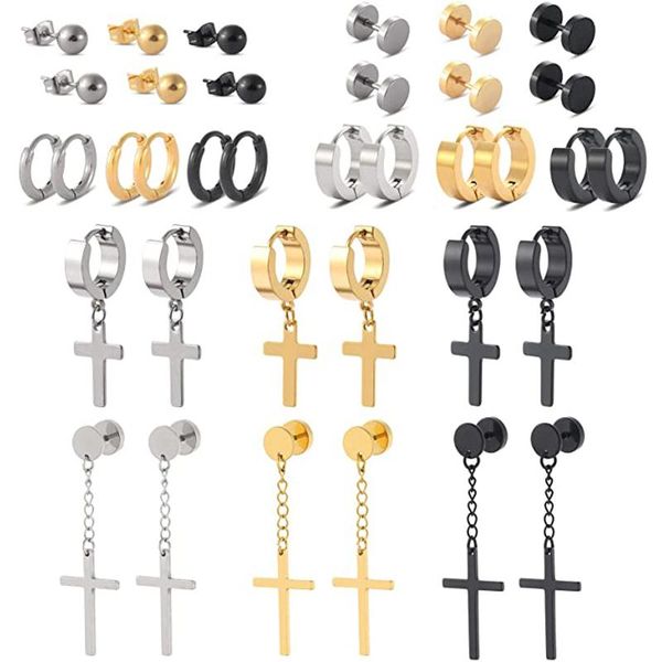 stud 18 pairs stainless steel pendant earrings set ring cross silver gold black punk style suitable for men and women, Golden;silver
stud 18 pairs stainless steel pendant earrings set ring cross silver gold black punk style suitable for men and women, Golden;silver