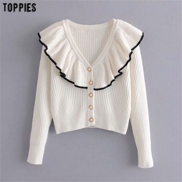 women white cardigan sweater pearls button knitted jacket coat ruffles autumn winter 210421
women white cardigan sweater pearls button knitted jacket coat ruffles autumn winter 210421