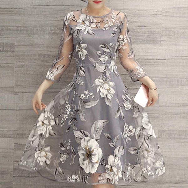 women dresses lady o neck 3 4 mesh sleeve floral print large swing double layer midi dress, Black;gray
women dresses lady o neck 3 4 mesh sleeve floral print large swing double layer midi dress, Black;gray
