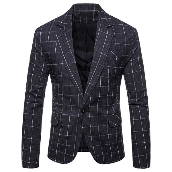 men's suits & blazers fashion male slim fit plaid formal blazer men casual single button, White;black
men's suits & blazers fashion male slim fit plaid formal blazer men casual single button, White;black