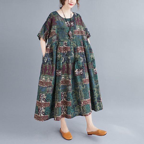 johnature summer korean loose retro print o-neck pockets short sleeve fashion dresses comfortable plus size women dress 210521, Black;gray
johnature summer korean loose retro print o-neck pockets short sleeve fashion dresses comfortable plus size women dress 210521, Black;gray