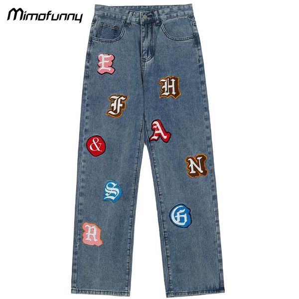 men's jeans embroidery punk letter furry patch straight denim pants hipster high street style trousers loose autumn streetwear, Blue
men's jeans embroidery punk letter furry patch straight denim pants hipster high street style trousers loose autumn streetwear, Blue