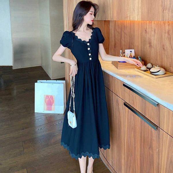 women's t-shirt french chic vintage wavy collar single-breasted design sleeve women summer slim waist a-line midi long es black rz, White
women's t-shirt french chic vintage wavy collar single-breasted design sleeve women summer slim waist a-line midi long es black rz, White