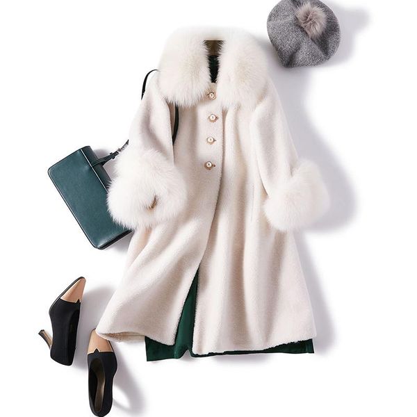 women's fur & faux sheep shearing coat middle long 2021 collar composite one loose, Black
women's fur & faux sheep shearing coat middle long 2021 collar composite one loose, Black