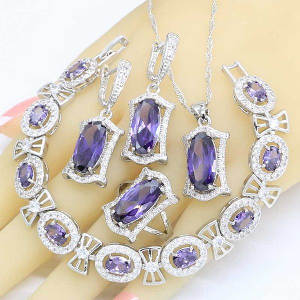 geometric purple zircon silver color wedding jewelry sets for women necklace pendant earrings rings bracelet gift box h1022
geometric purple zircon silver color wedding jewelry sets for women necklace pendant earrings rings bracelet gift box h1022