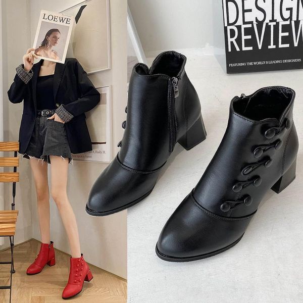 boots 2021 thick heel short women autumn/winter double row button single mid-heel tube womes, Black
boots 2021 thick heel short women autumn/winter double row button single mid-heel tube womes, Black
