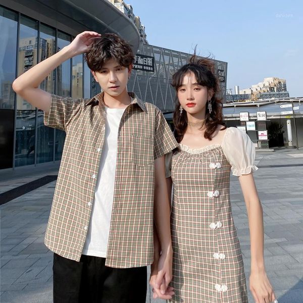 women's t-shirt plaid couples dress for summer 2021 clothes clothing, White
women's t-shirt plaid couples dress for summer 2021 clothes clothing, White