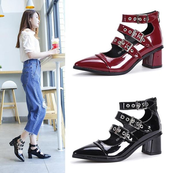 belt three buckle roman pumps women punk rivets japanned leather cutout high heels woman ankle strap mary janes shoesns3 dress shoes, Black
belt three buckle roman pumps women punk rivets japanned leather cutout high heels woman ankle strap mary janes shoesns3 dress shoes, Black