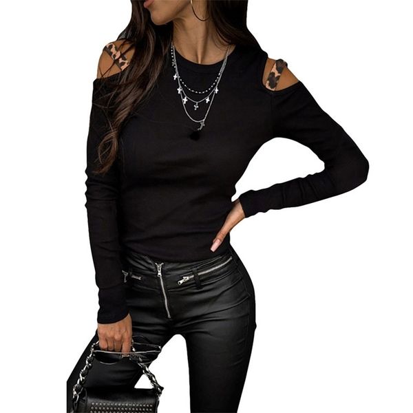 women t-shirt long sleeve leopard patchwork slim fit knitwear ladies round neck fashion clothing 210522, White
women t-shirt long sleeve leopard patchwork slim fit knitwear ladies round neck fashion clothing 210522, White