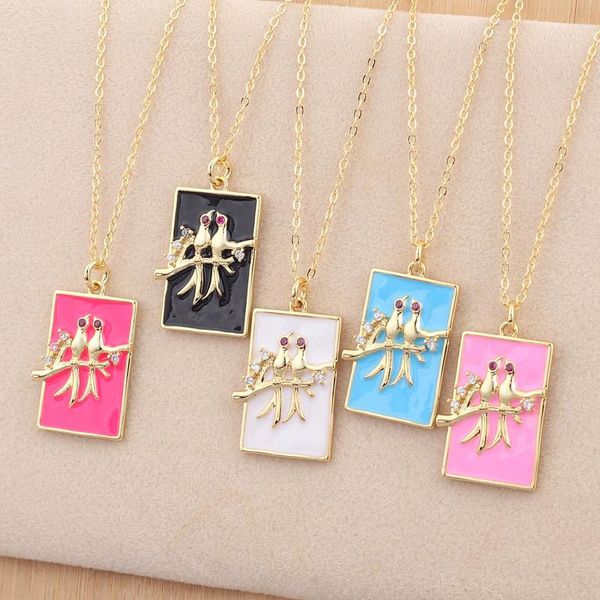 pendant necklaces enamel animal necklace zircon for women boho square double birds gold copper chain collier femme bijoux, Silver
pendant necklaces enamel animal necklace zircon for women boho square double birds gold copper chain collier femme bijoux, Silver